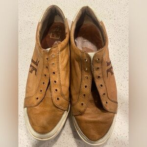 Frye Kira Leather Sneakers Cognac Slip On Lace Up Women’s 11 ( estimated)